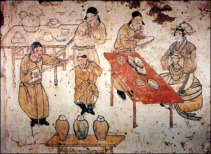 韓師訓墓壁畫--婦人飲茶聽曲圖 [遼] 